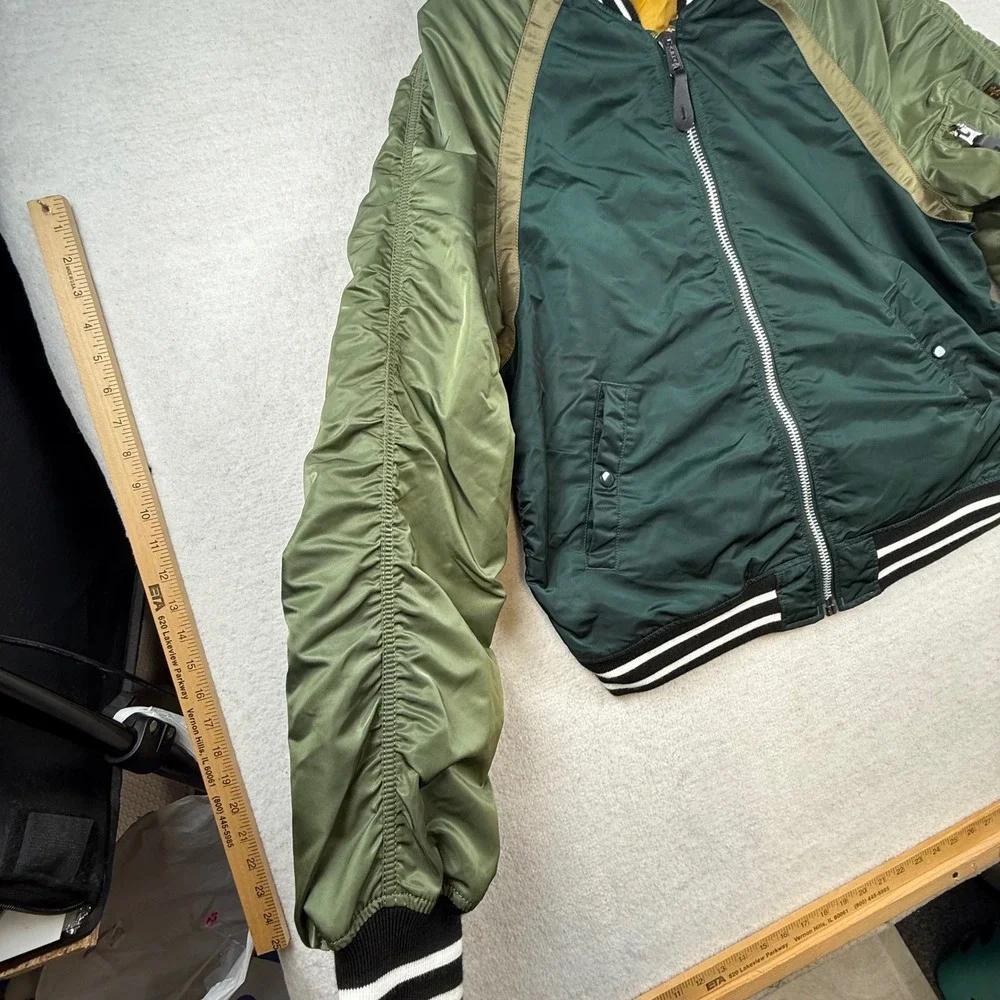 Alpha Industries MA-1 Bomber Flight Jacket XL Green Ruched Reversible Varsity